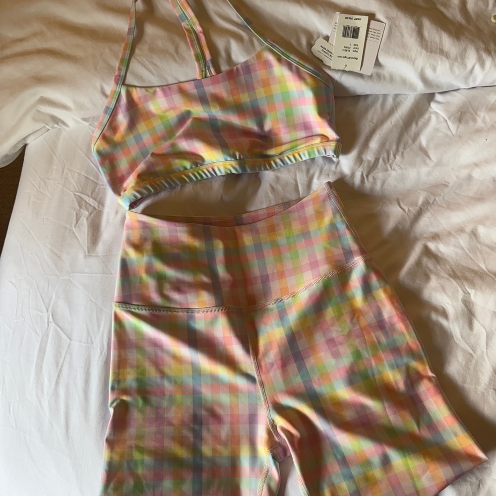 Beyond Yoga Pastel Plaid gingham Activewear Set